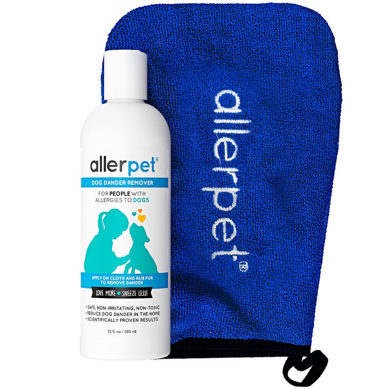 Allerpet Dog Dander Remover w/Free Applicator Mitt - Pet Dander Remover for Allergens - for Canine Dry Skin Treatment - Good for Fur & Skin - (12oz) - Image 1